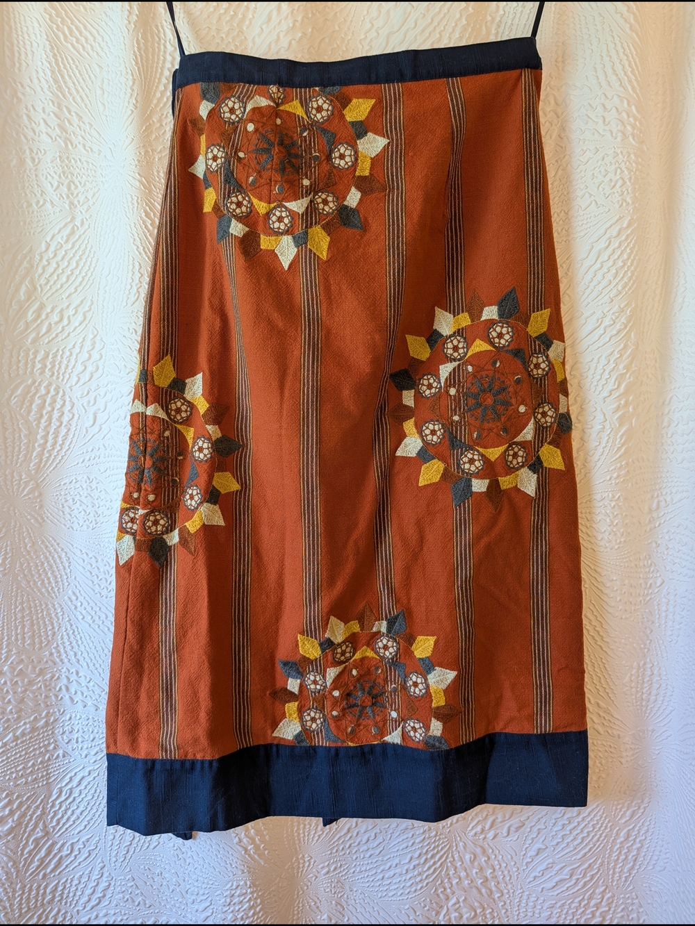 Free People Floral Embroidered Wrap Skirt with Navy Trim - Picture 2 of 8